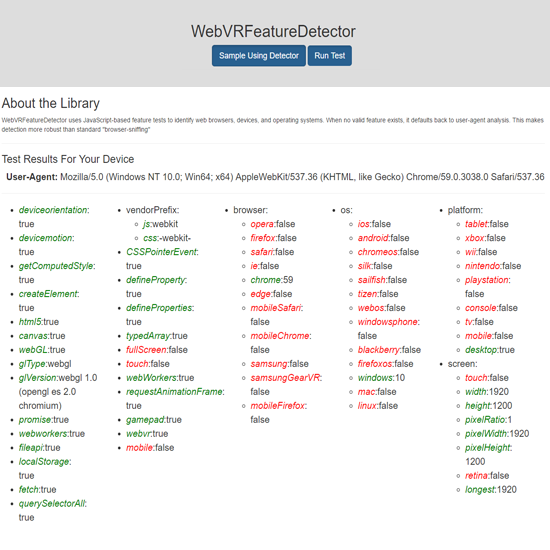 WebVR Feature Detector a bootstrap script for WebVR projects that respects older browsers